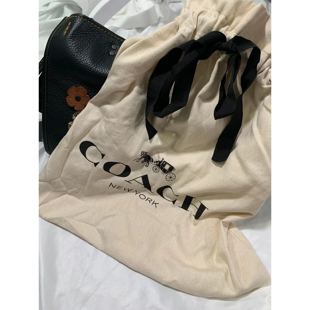 Coach Rogue 31 Black Glovetanned Pebble Leather Tea Rose Floral Satchel Bag